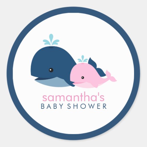 Mom and Baby Whale Baby Shower pink Classic Round Sticker