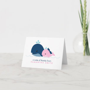 Mom and Baby Whale Baby Shower {pink} Letterpress Thank You Card