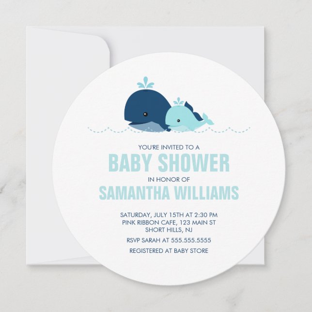 Mom and Baby Whale Boy Baby Shower Invitation (Front)