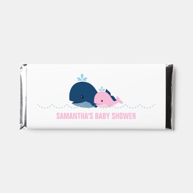 Mom and Baby Whale Girl Baby Shower Hershey Bar Favors (Front)