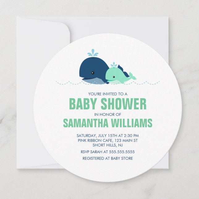 Mom and Baby Whale Neutral Gender Baby Shower Invitation (Front)