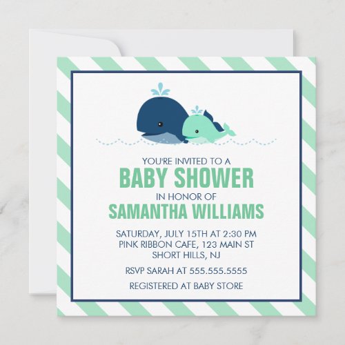 Mom and Baby Whale Baby Shower {green} Invitations