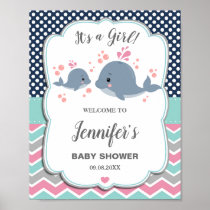 Mom and Baby Whales Baby Shower Nautical Welcome Poster