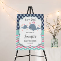 Mom and Baby Whales Baby Shower Pink Navy Welcome  Foam Board