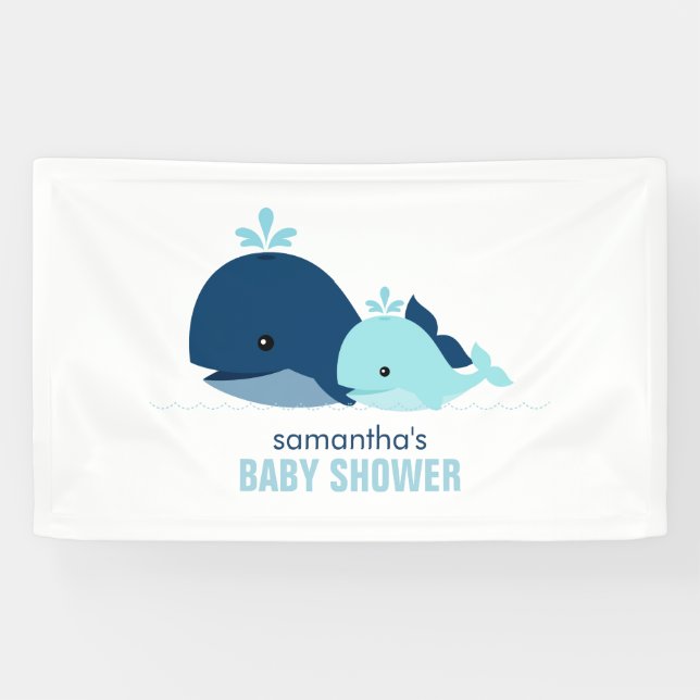 Mom and Baby Whales Boy Baby Shower Welcome Banner (Horizontal)