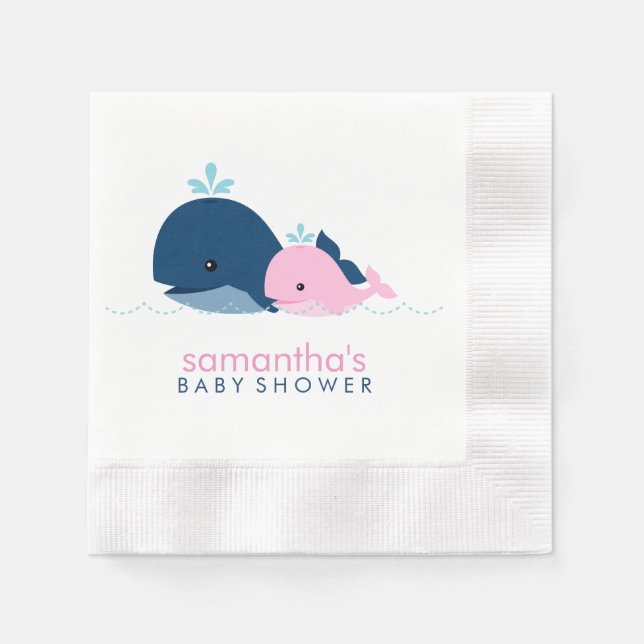 Mom and Baby Whales Girl Baby Shower Napkins (Front)