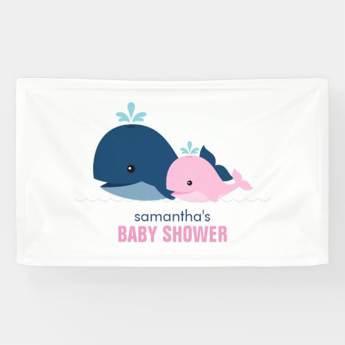 Mom and Baby Whales Girl Baby Shower Welcome Banner