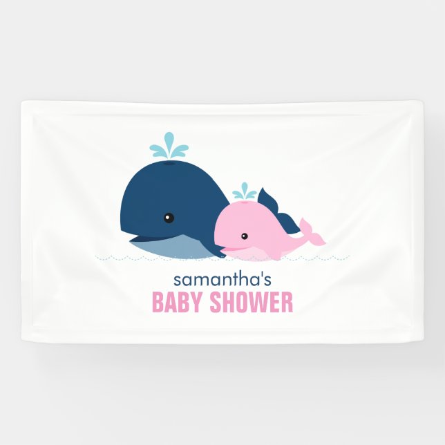 Mom and Baby Whales Girl Baby Shower Welcome Banner (Horizontal)