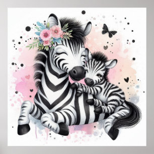 Mom and Baby Zebra  Poster