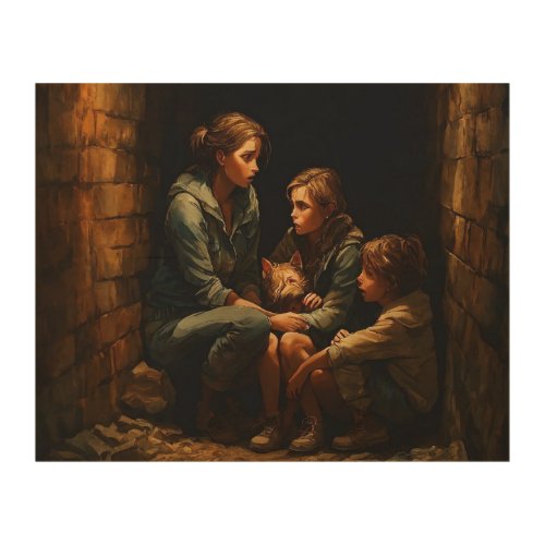 Mom and BABYSchildren are scared in the tunnel9999 Wood Wall Art