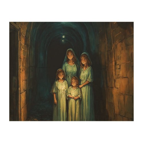 Mom and BABYSchildren are scared in the tunnel9999 Wood Wall Art
