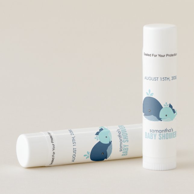 Mom and Blue Baby Whale Baby Shower Lip Balm (Front)