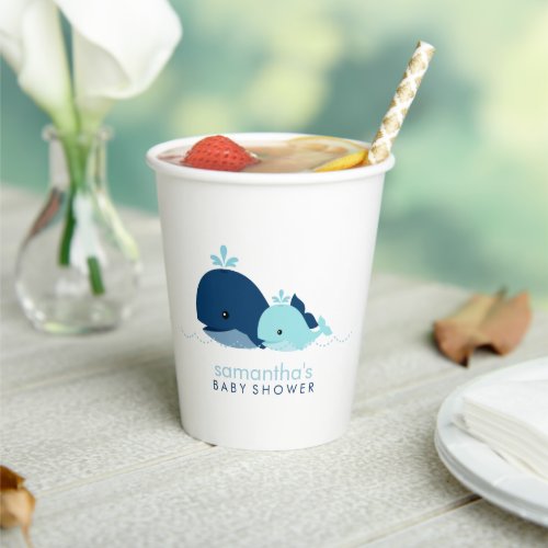 Mom and Blue Baby Whales Paper Cup