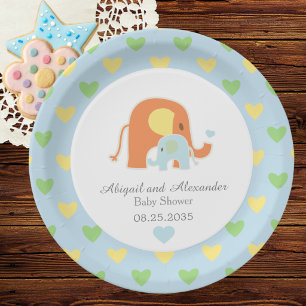 Mom and Blue Elephant Baby Shower Paper Plates