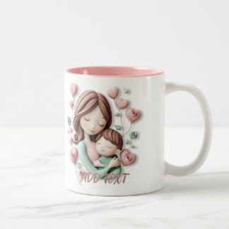 Mom and Boy Child - 3D Ceramic Art Two-Tone Coffee Mug
