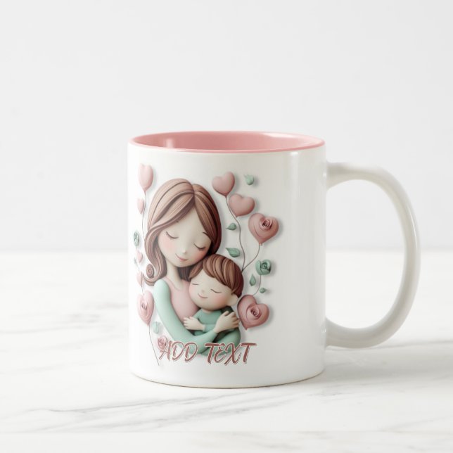 Mom and Boy Child - 3D Ceramic Art Two-Tone Coffee Mug (Right)