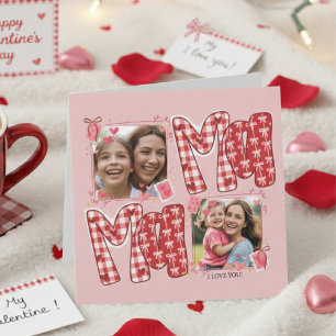 Mom and Child Photo Valentines Red Plaid Love Card
