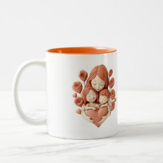 Mom and Children - 3d Ceramic Art Two-Tone Coffee Mug