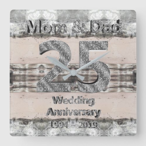 Mom and Dad 25th Silver Wedding Anniversary 2019 Square Wall Clock