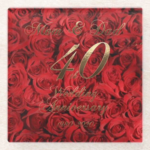 Mom and Dad 40th Wedding Anniversary Keepsake Glass Coaster