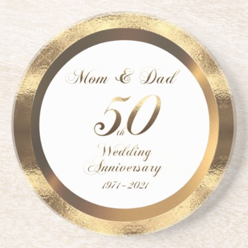 Mom and Dad 50th Golden Wedding Anniversary 2021 Coaster