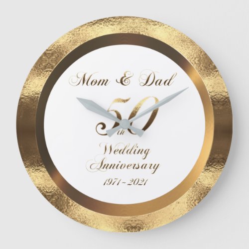 Mom and Dad 50th Golden Wedding Anniversary 2021 Large Clock