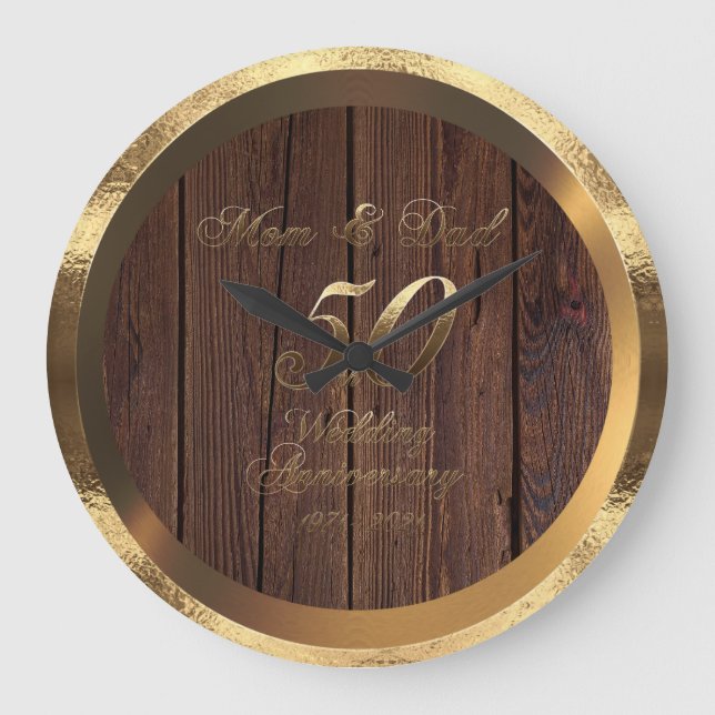 Mom and Dad 50th Golden Wedding Anniversary 2021 Large Clock (Front)