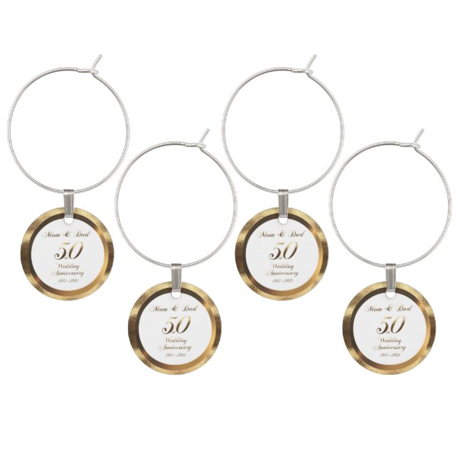 Mom and Dad 50th Golden Wedding Anniversary 2021 Wine Charm (Staggered)