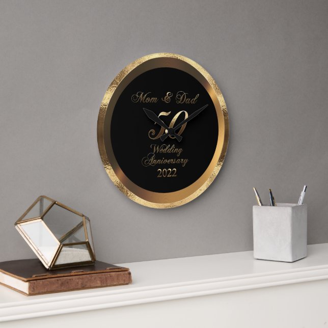 Mom and Dad 50th Golden Wedding Anniversary 2022 Large Clock (Office)