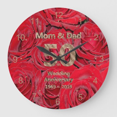 Mom and Dad 50th Wedding Anniversary 2019 Floral Large Clock