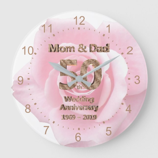 Mom and Dad 50th Wedding Anniversary 2019 Rose Large Clock (Front)