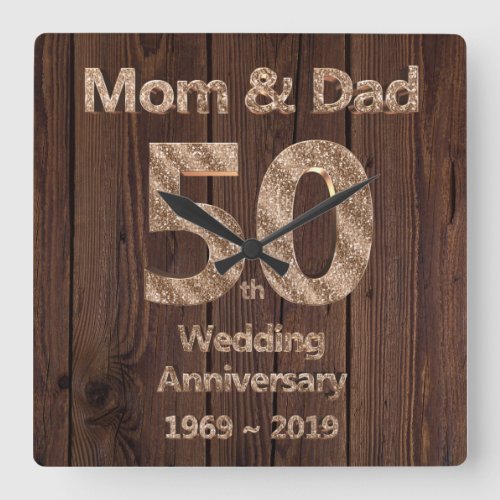 Mom and Dad 50th Wedding Anniversary 2019 Square Wall Clock