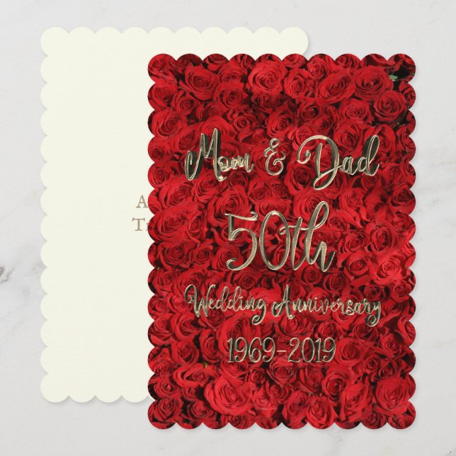 Mom and Dad 50th Wedding Anniversary Red Roses Invitation (Front/Back)