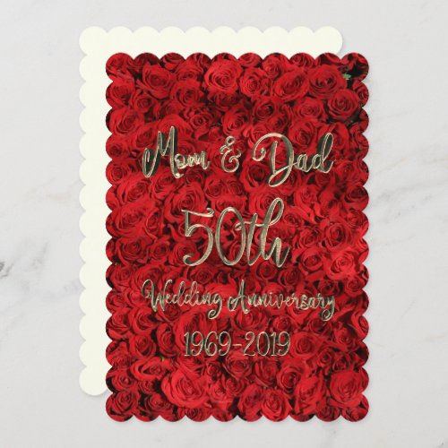Mom and Dad 50th Wedding Anniversary Red Roses Invitation