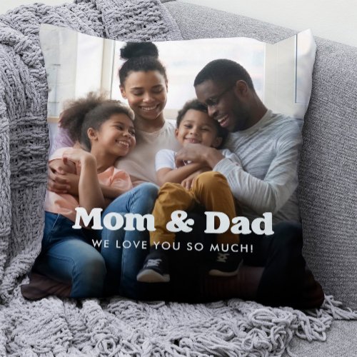 Mom and Dad  Boho Text Overlay with Two Photos Throw Pillow