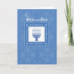 Mom and Dad Hanukkah Wishes Blue Menorah Holiday Card<br><div class="desc">Remind your Mom and Dad how important they are for you,  while you wish them Happy Hanukkah with this elegant menorah.</div>