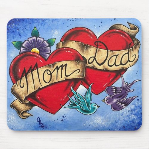 Mom and Dad Hearts with Ribbon Art Mouse Pad