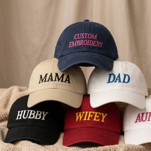 Mom and Dad   Modern Wifey and Hubby Custom Script Embroidered Baseball Cap