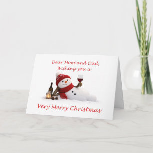 Mom and Dad Relaxing Snowman with Wine Christmas Holiday Card