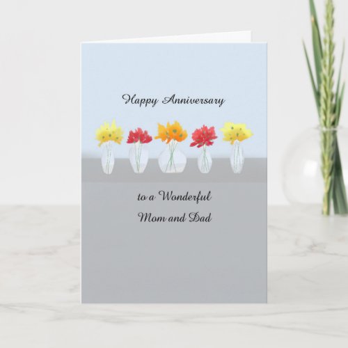 Mom and Dad Wedding Anniversary Row of Flowers Card