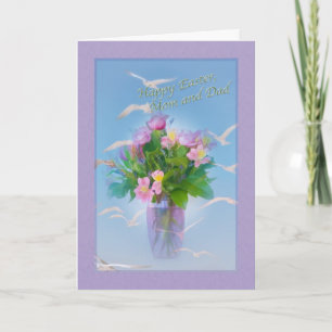 Mom and Dad's Easter Card with Flowers and Birds