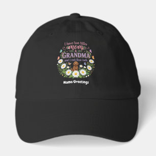 Mom and Grandma Two Titles Floral Dog Daisy Design Hat