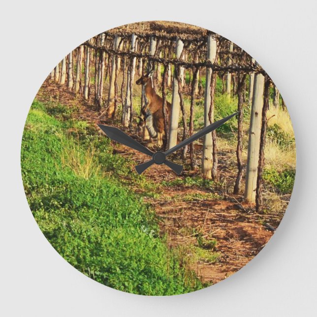 Mom And Joey Kangaroo Hiding In Grapevines, Large Clock (Front)
