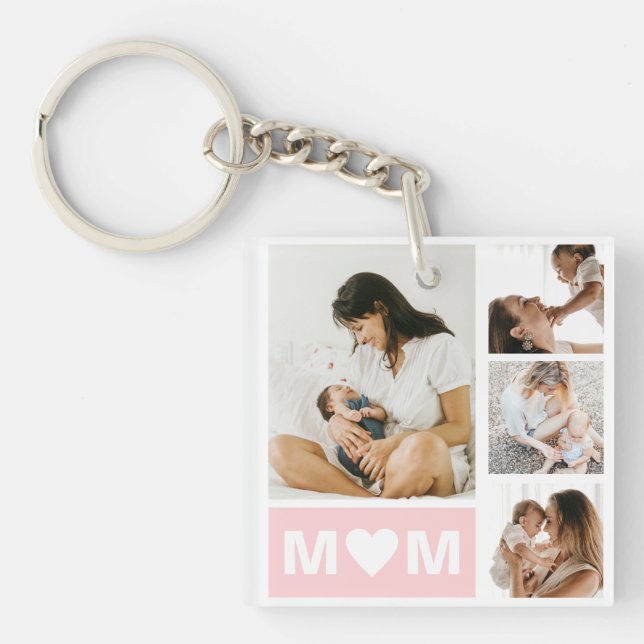 Mom And Kids Name Keepsake Photo Collage  Keychain (Front)