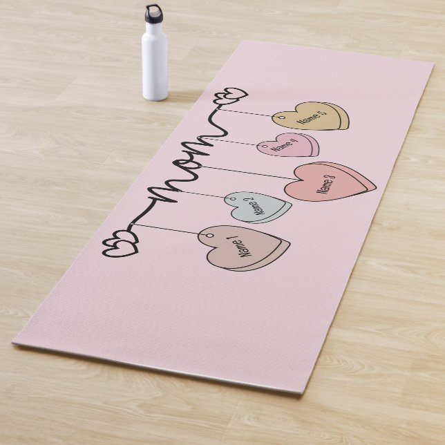 Mom and Kids Names Candy Heart Yoga Mat (In Situ)