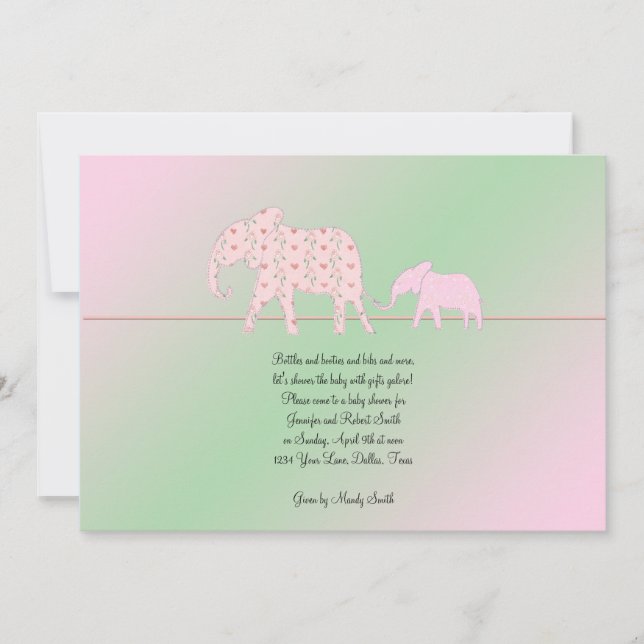 Mom and Me Elephant Baby Girl Shower Invitation (Front)