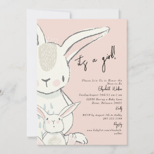 Mom and Me Rabbit Pink Baby Shower Invitation