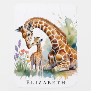 Mom and Me Watercolor Giraffe Baby Shower Blanket