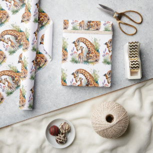 Mom and Me Watercolor Giraffe Baby Shower Wrapping Paper