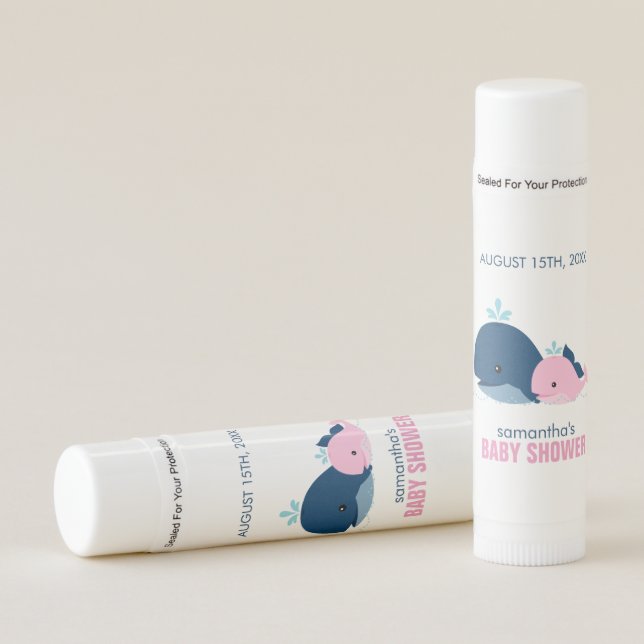 Mom and Pink Baby Whale Baby Shower Lip Balm (Front)